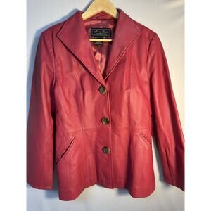Vintage Pink Leather Blazer Women M Terry Lewis Raspberry Y2K Jacket